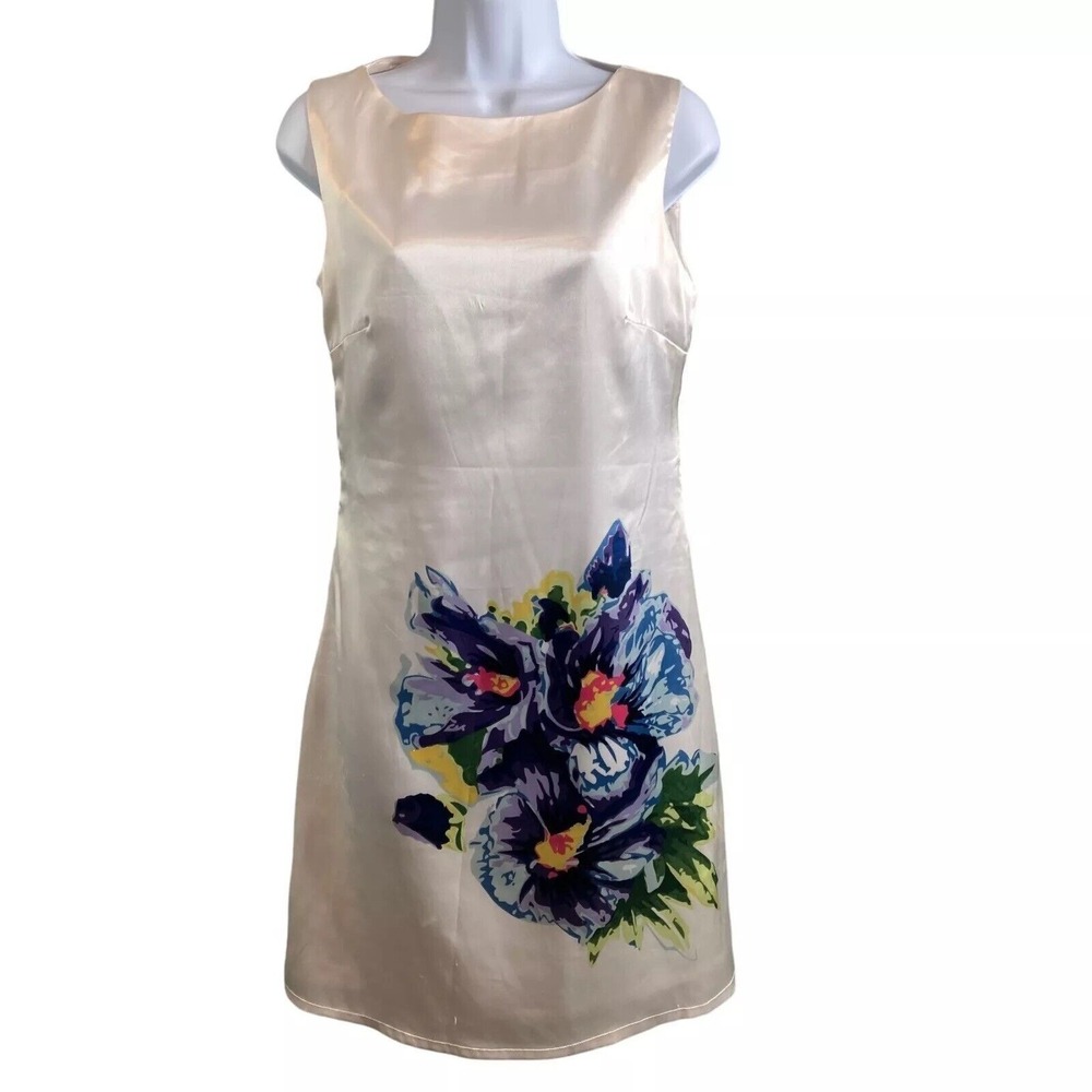 WANAMA Ivory Sleeveless Floral Print Shift Dress Size 42/US 10 Art to Wear Chic